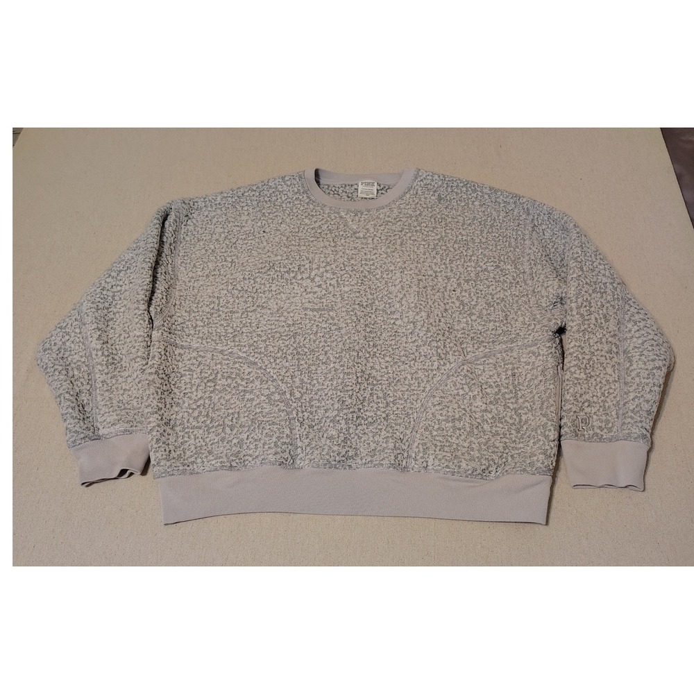PINK Victoria's Secret Sherpa Fleece Crewneck Sweatshirt Gray P Logo Size S 4